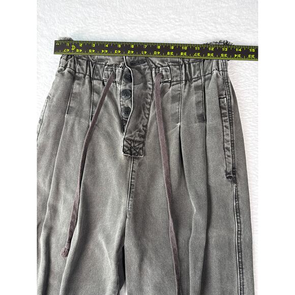 Free People Paperbag Pants XS Button Fly Drawstring Black Jogger Jeans - Picture 3 of 8